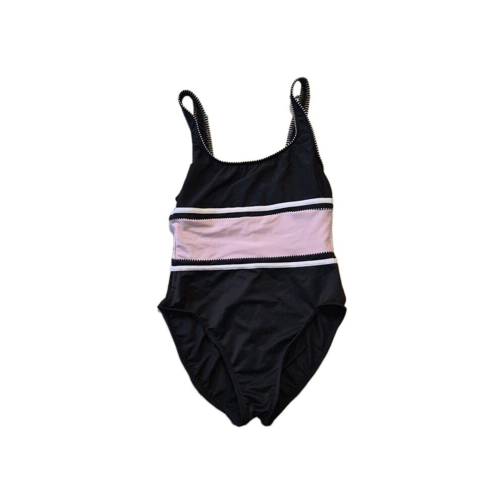 Miracle Suit Black Pink Stripe Swim Wear One Piece Size 6 Shapewear Beachy